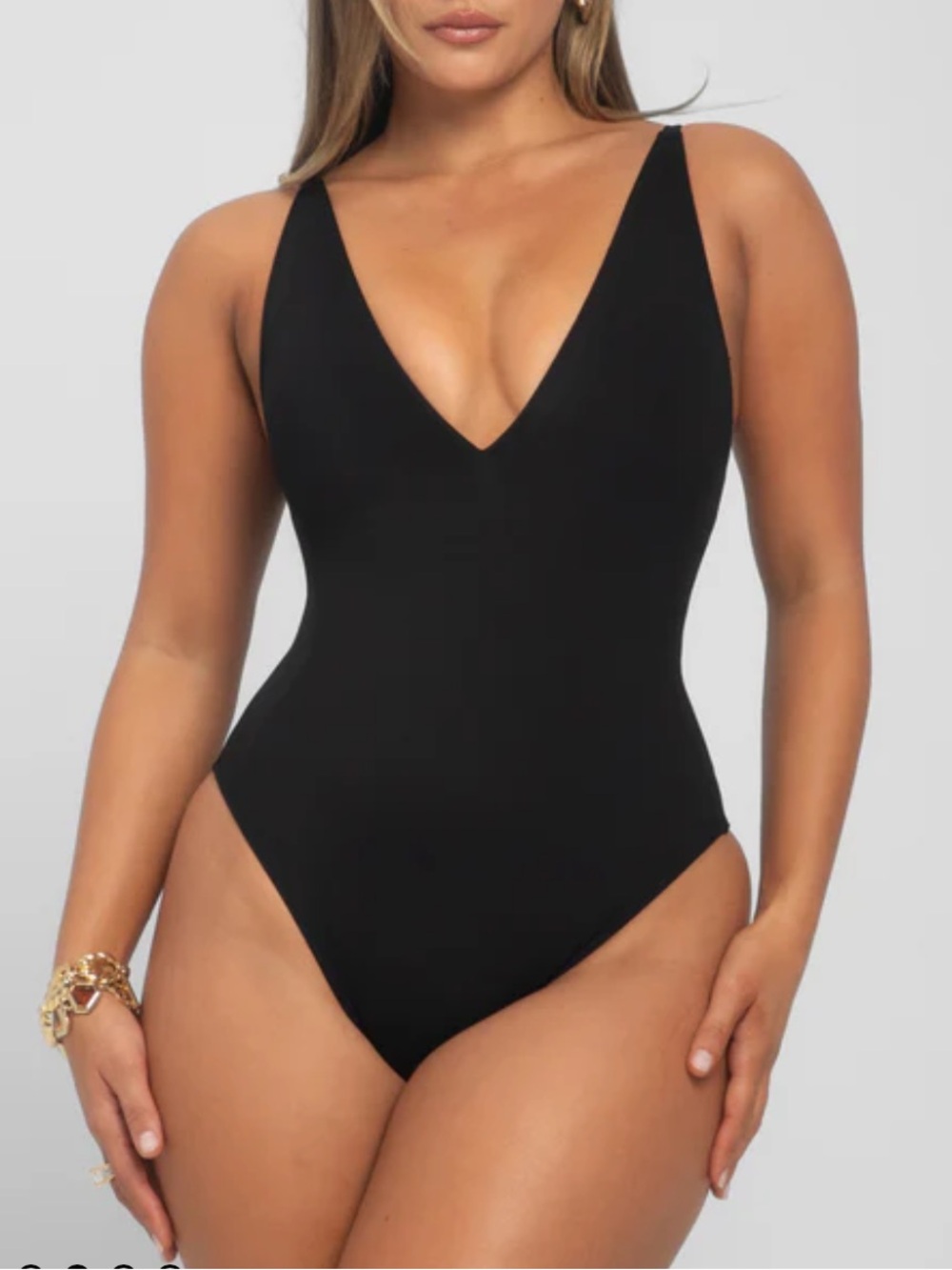 TA3 Brazilian Plungey One Piece Swimsuit Black Plunge Neck Mega Sculpting